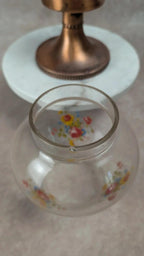 Bougeoir vintage en cuivre et verre fleuri