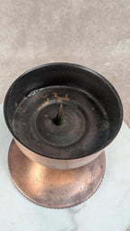 Bougeoir vintage en cuivre et verre fleuri