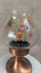 Bougeoir vintage en cuivre et verre fleuri