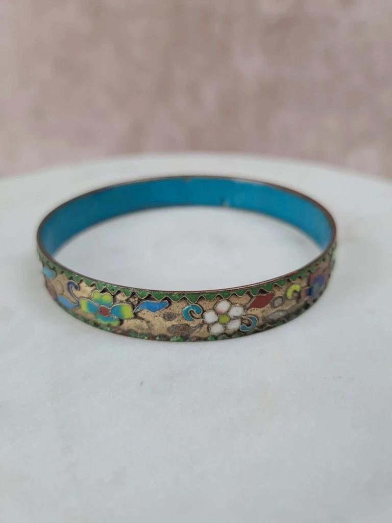 Bracelet cloisonné vintage aux motifs fleuris 🌸