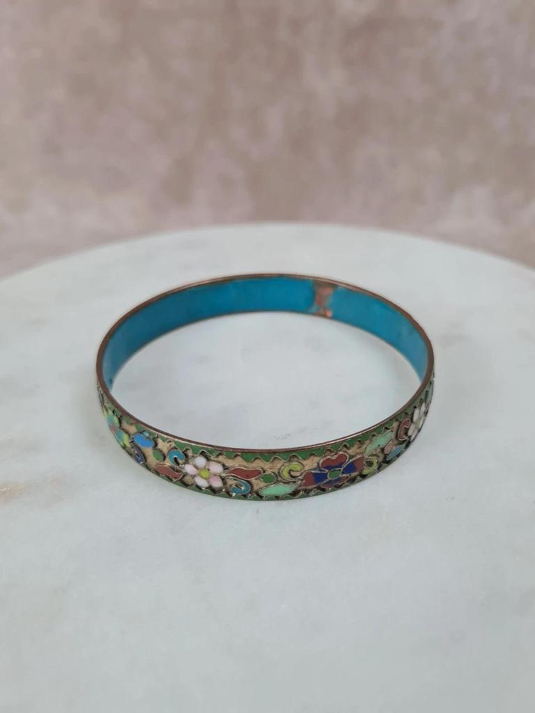 Bracelet cloisonné vintage aux motifs fleuris 🌸