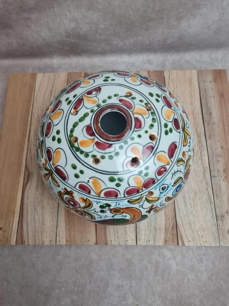 🌸 Pic-fleurs ancien en faïence décor main – oiseau & décor polychrome 🎨