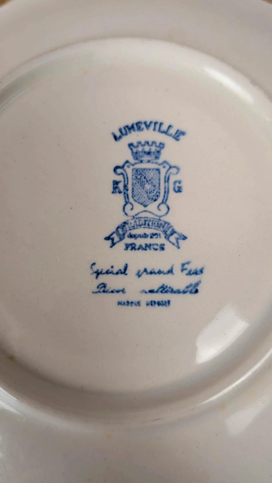 5 soucoupes Lunéville Kg modèle Toile de Jouy bleu –