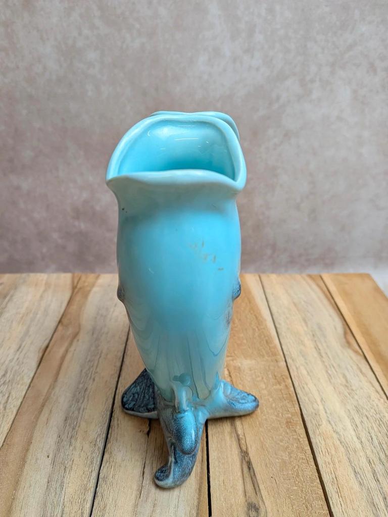 Vase double poisson en barbotine bleu turquoise – Céramique vintage