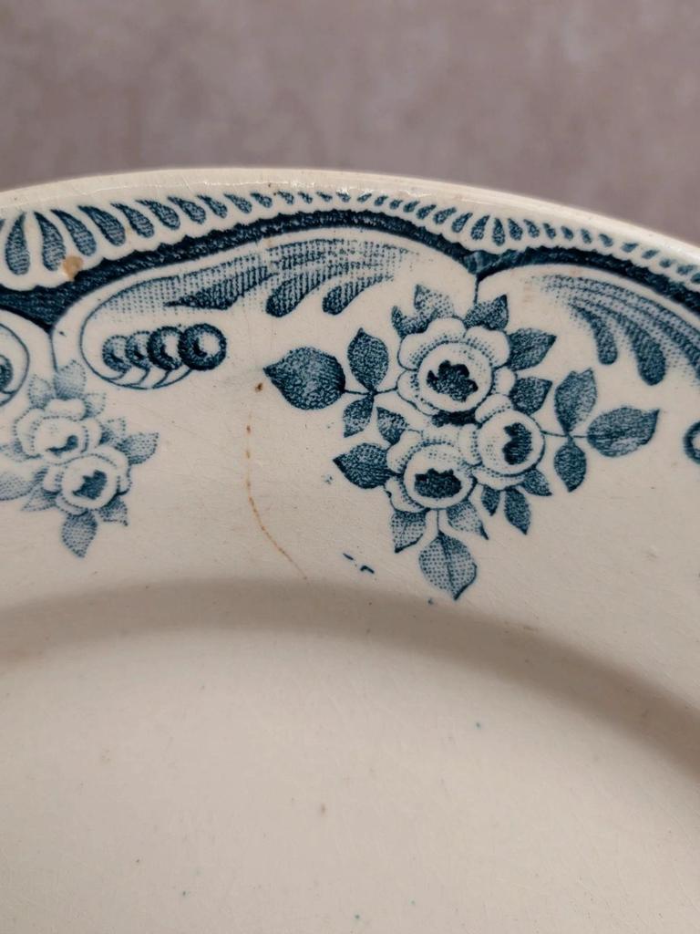 Assiette ancienne Terre de fer H. Boulenger Choisy-le-roi – Décor floral bleu