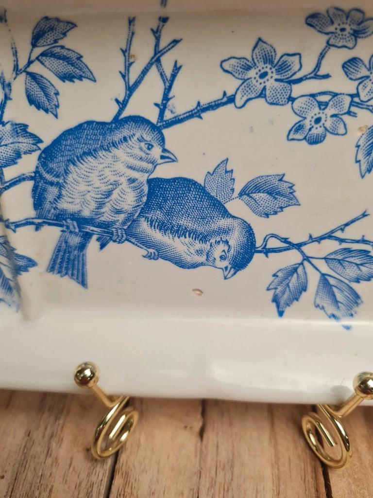 Porte-brosse / vide-poche vintage décor oiseaux – Bfk Keramis “chanteurs”