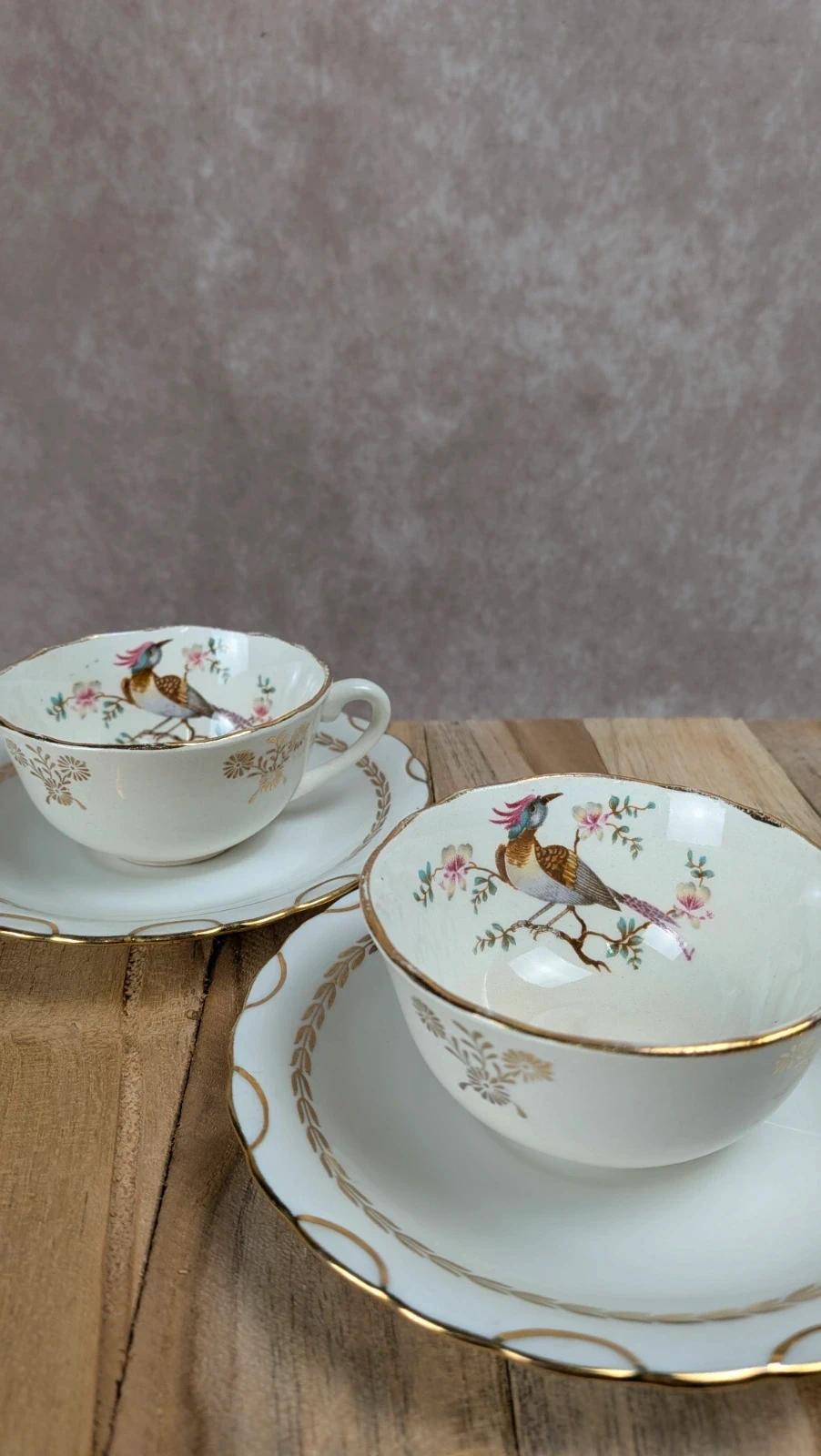 Lot de 2 tasses Gien Yokohama & 2 soucoupes M&s – porcelaine française