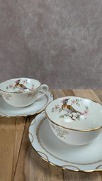 Lot de 2 tasses Gien Yokohama & 2 soucoupes M&s – porcelaine française