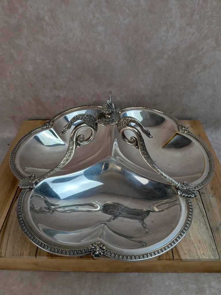 Serviteur à hors-d’œuvre ancien Roux-marquiand – Métal argenté – Décor de cygnes