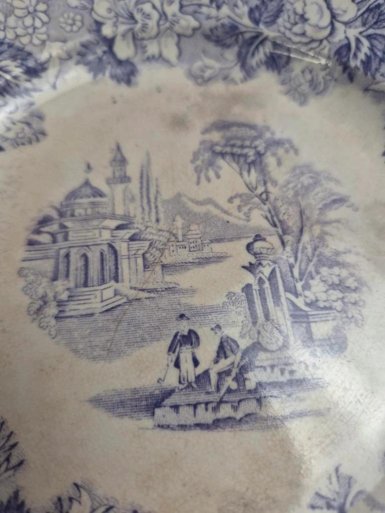 Lot de 8 assiettes à dessert anciennes anglaises J. Marshall & Co Bosphorus faïence violette Xixe