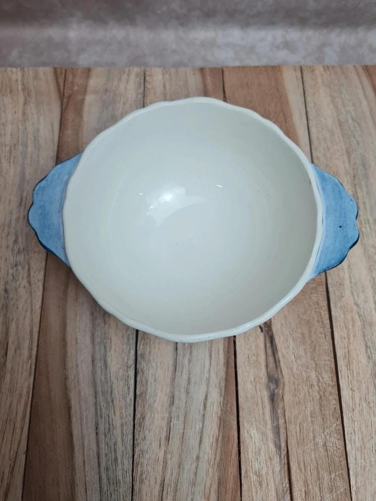 Bol à oreilles + soucoupe Gien décor main – circa 1960/1970 🌿