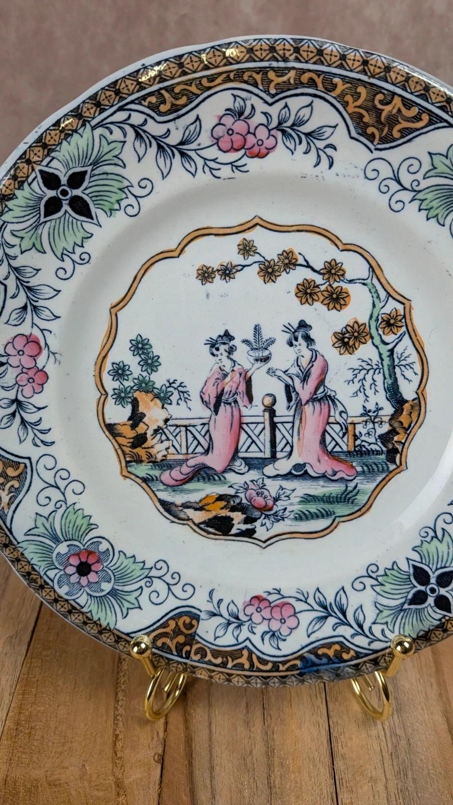 Assiette ancienne K&g Lunéville décor scène asiatique