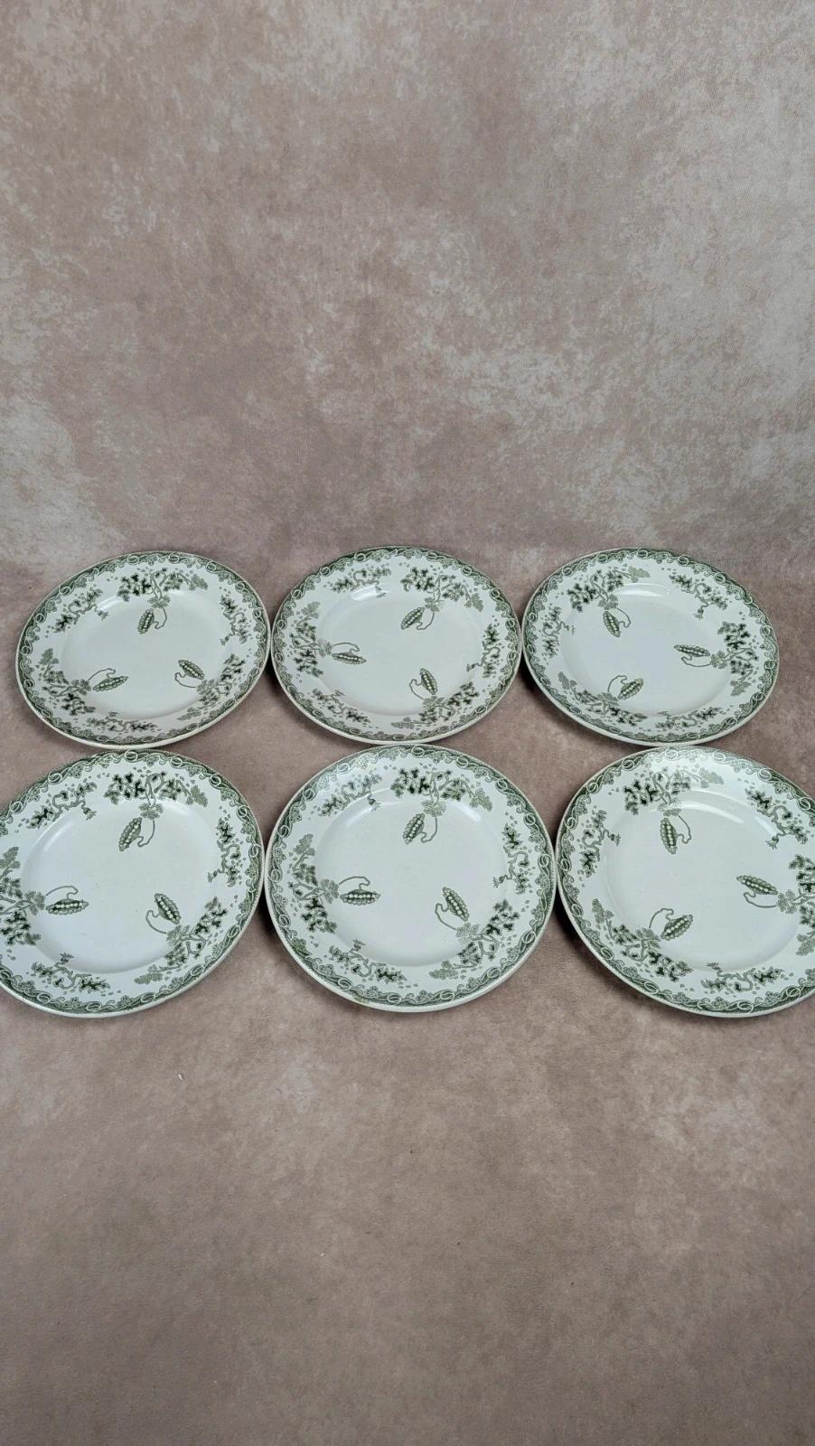 Lot de 6 assiettes plates anciennes Saint Amand – Terre de fer – Modèle Modern-style