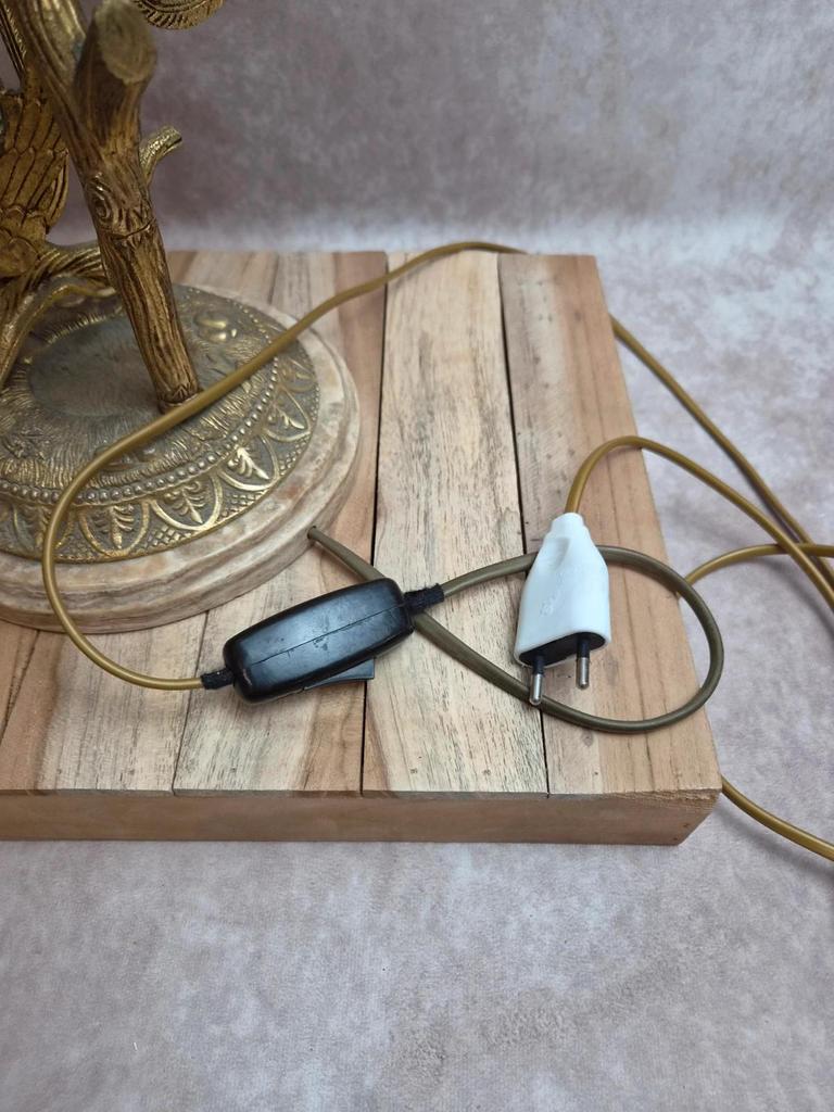 Grande lampe vintage en laiton moulé – Phénix – socle en onyx – années 60/70