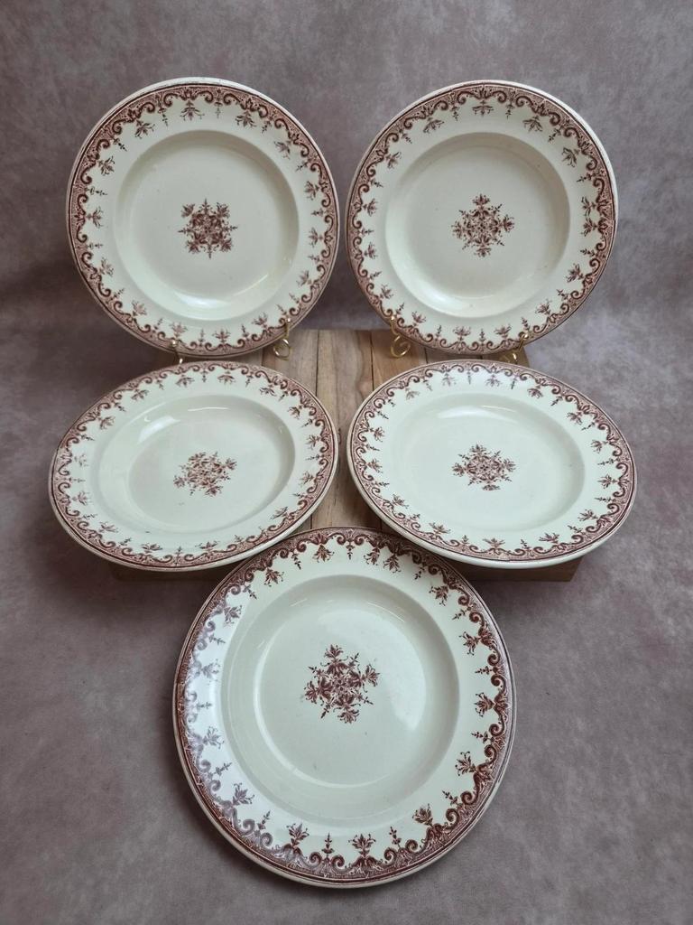 Lot de 5 assiettes creuses Terre de Fer Clairefontaine Rouen sépia Xixe