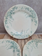 Assiettes Terre de Fer Creil & Montereau Linotte oiseaux vert – lot de 3 anciennes
