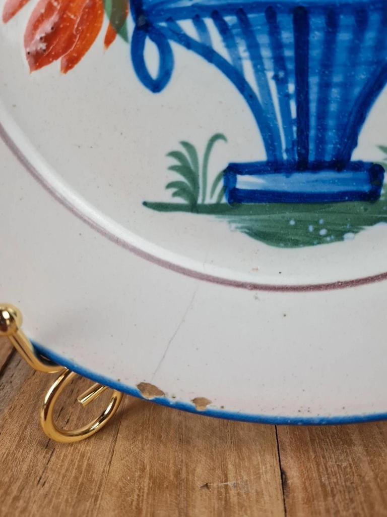 Assiette creuse ancienne en faïence 🌿 décor corbeille de fleurs, style Rouen Desvres