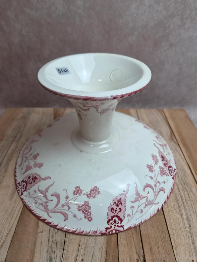 Compotier ancien Terre de fer Longwy modèle Rambouillet – décor bordeaux