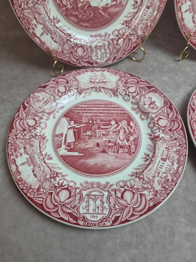 Lot 4 Assiettes Wedgwood Georgia Historical Plates Mulberry Angleterre Vintage