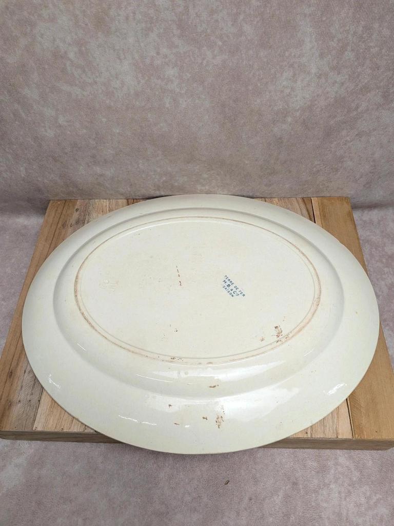 Plat ovale ancien Terre de fer Hb&c modèle Saïgon décor asiatique