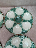 Service 12 assiettes + plat à huîtres Longchamp barbotine coquille