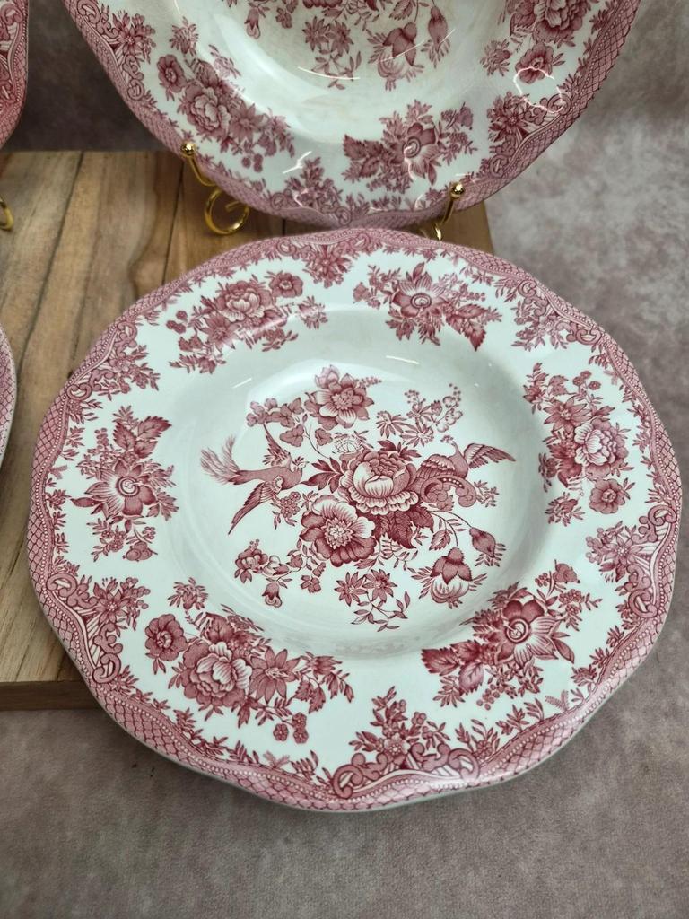 Lot de 4 assiettes creuses Enoch Wedgwood – Asiatic Pheasants – Faïence anglaise vintage
