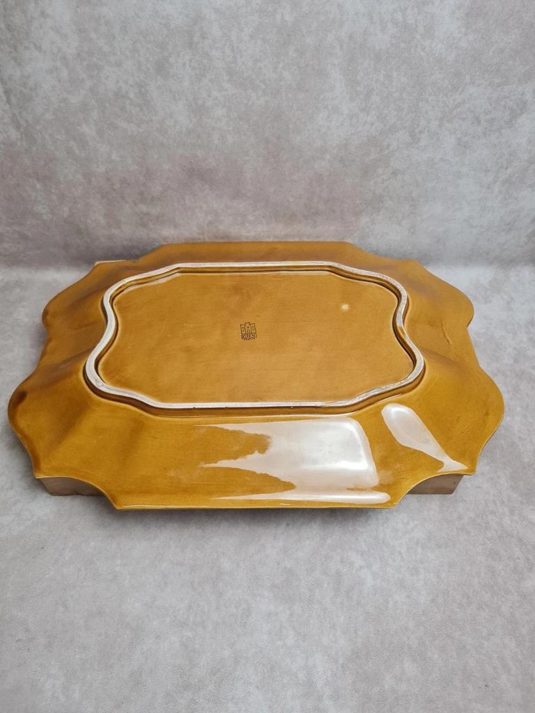 Grand plateau plat Gien France jaune moutarde vintage 🧡