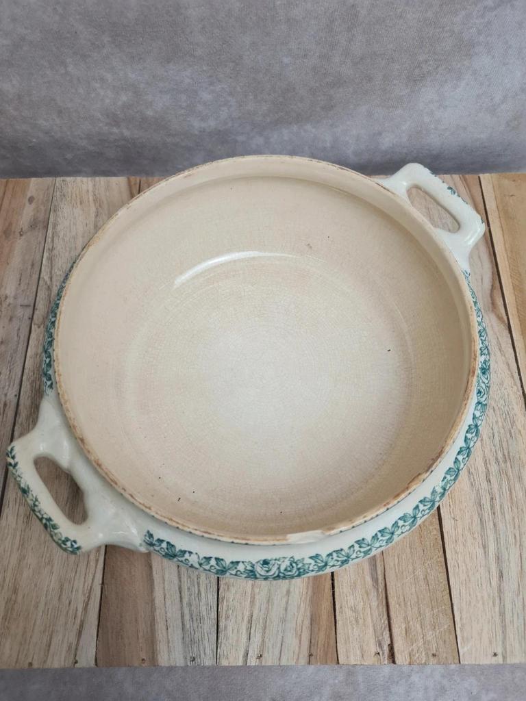 Soupière ancienne Longwy modèle Mireille 🌿 Terre de fer verte – charme authentique