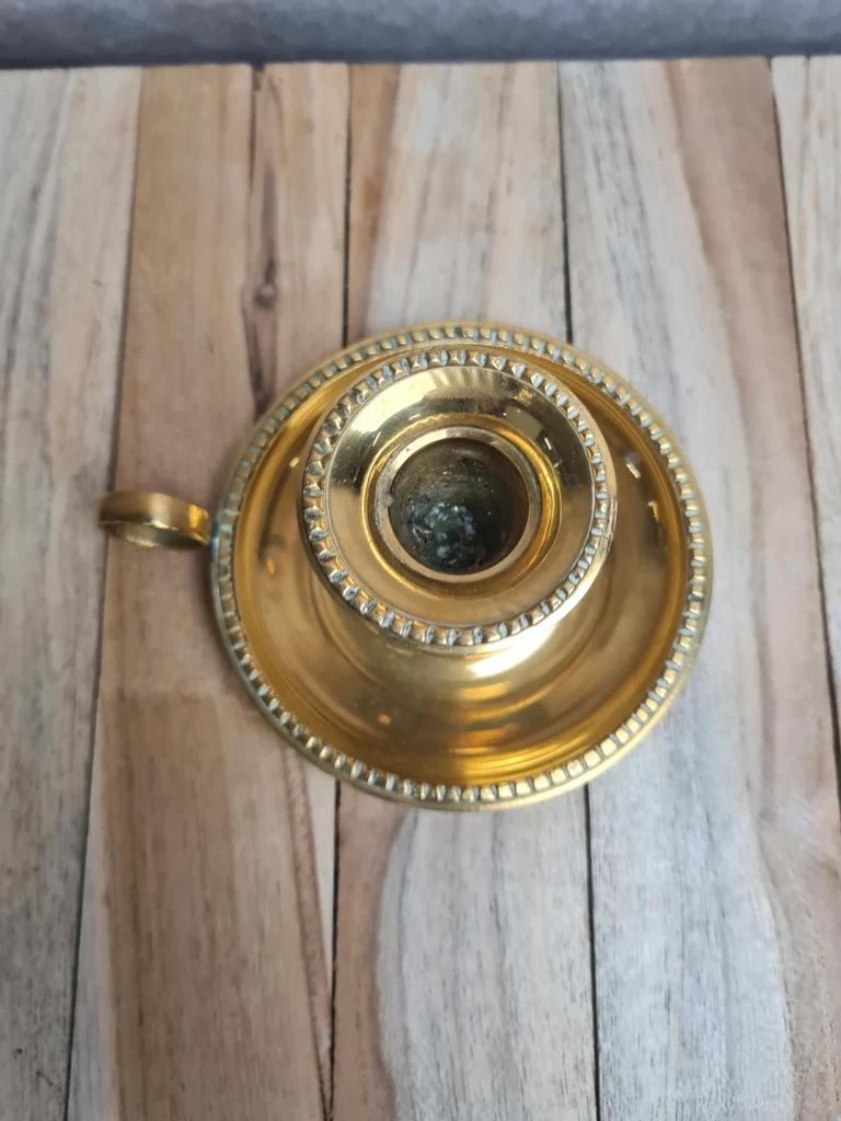 Bougeoir ancien en laiton doré style Louis Xvi • Vintage chic • Belle patine