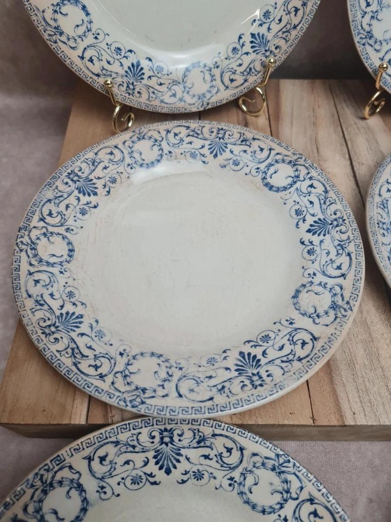 Lot de 9 assiettes dessert anciennes Creil Montereau Marie Louise Terre de Fer bleu