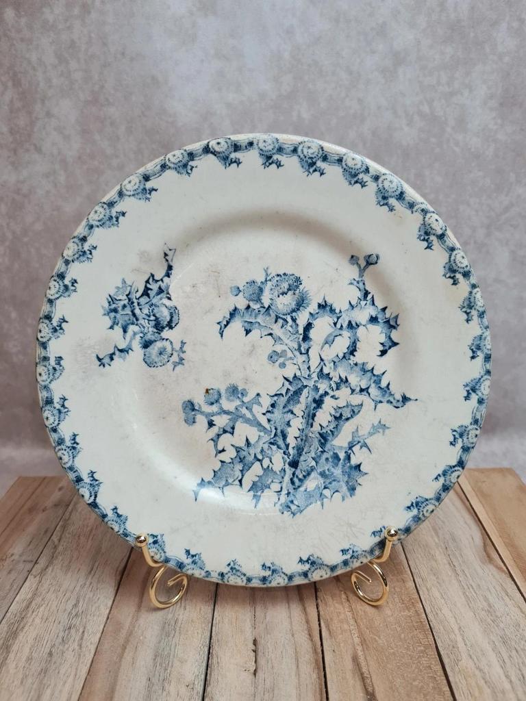 Assiette ancienne décor chardon bleu – esprit Terre de fer 🌿