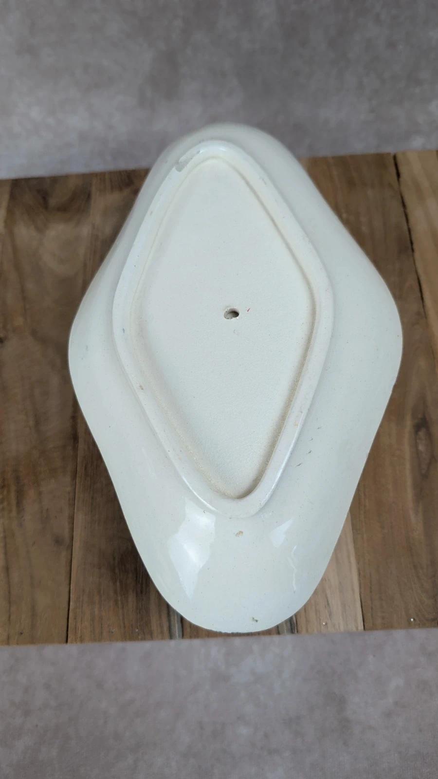 Ancienne saucière Salins – décor bleu sur faïence blanche