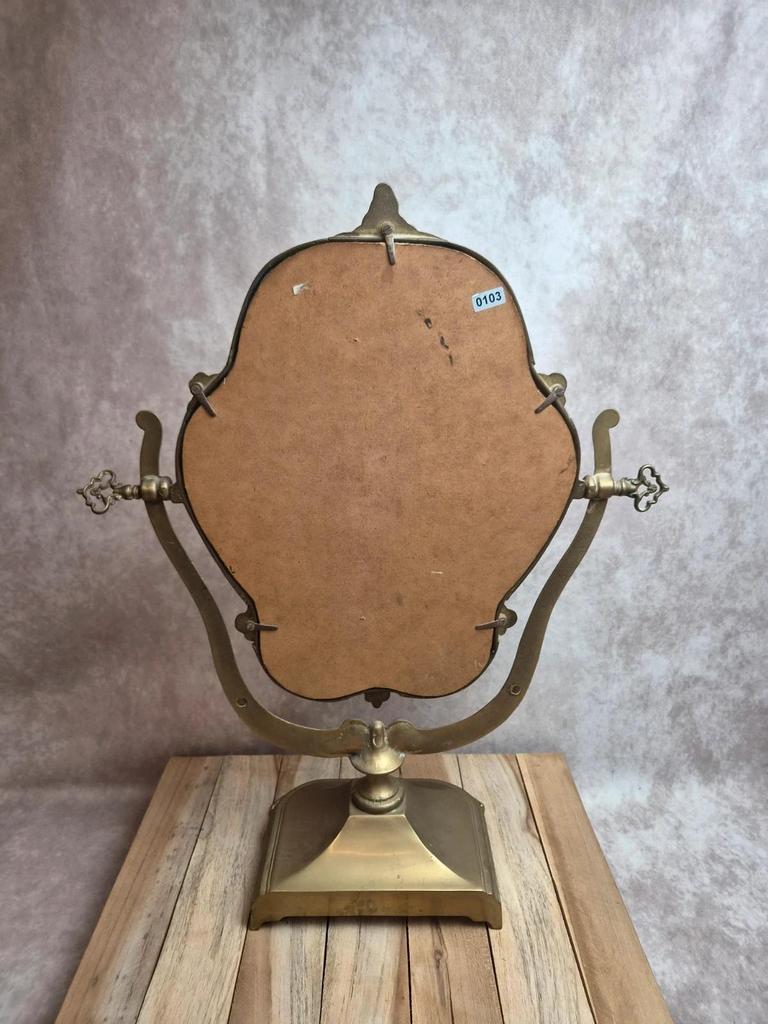 Grand miroir psyché de table en laiton – style Louis Xv rococo – vintage
