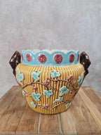 🪴 Cache-pot barbotine signé Gustave De Bruyne – Fives-lille, vers 1900 – Art Nouveau