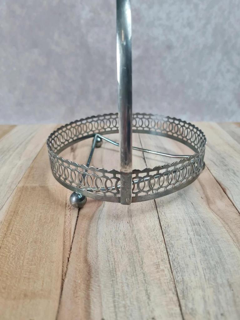 Petit présentoir vintage en métal argenté & verre bleu cobalt – Made in England