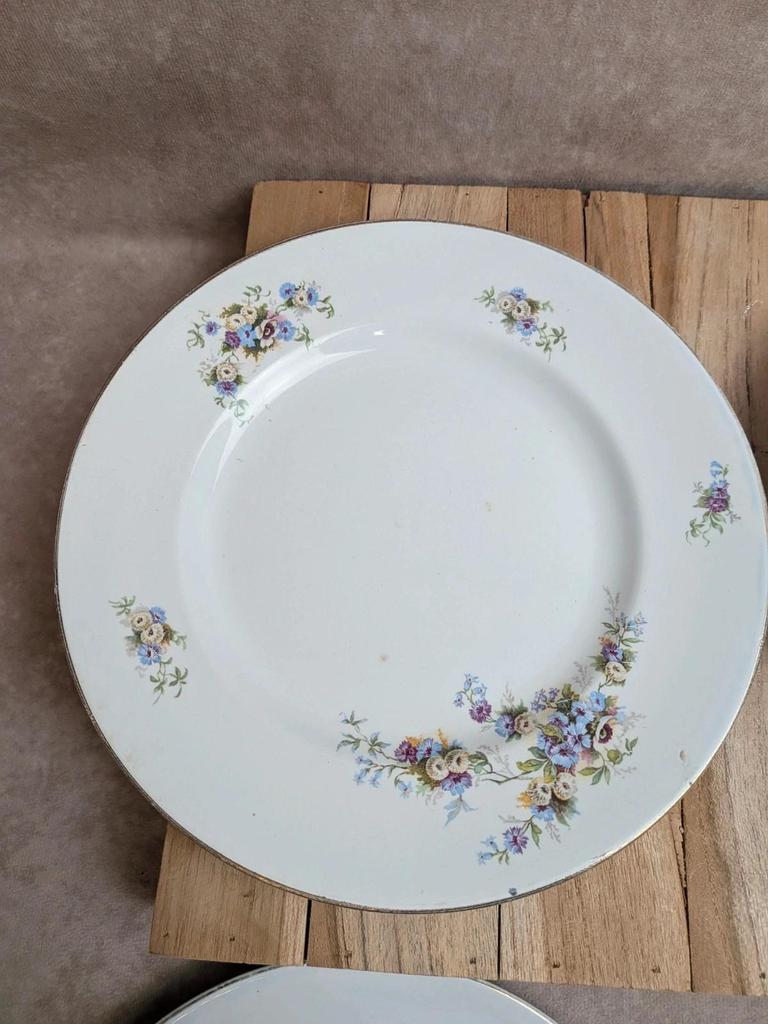 Lot de 4 assiettes plates en terre de fer Hamage Nord – Fleurs polychromes et dorures