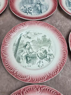 Série complète 12 assiettes parlantes Digoin Sarreguemines, terre de fer, Les Fleurs vintage