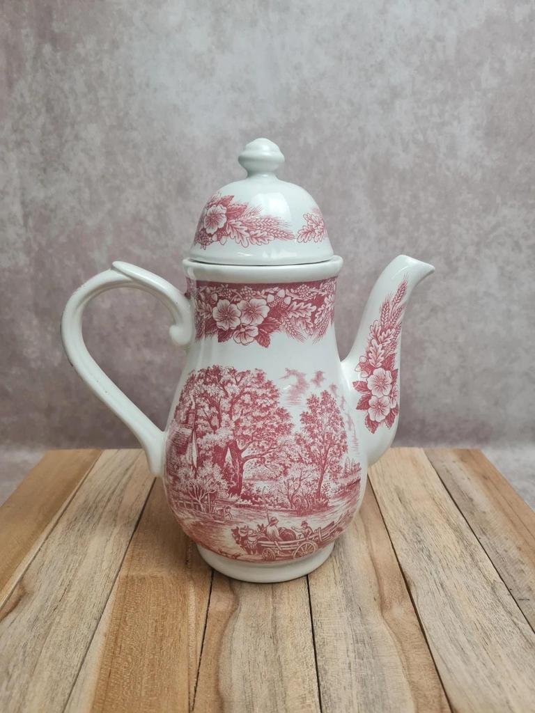 Théière / cafetière anglaise vintage J. Broadhurst “the Constable Series” décor rouge toile de jouy