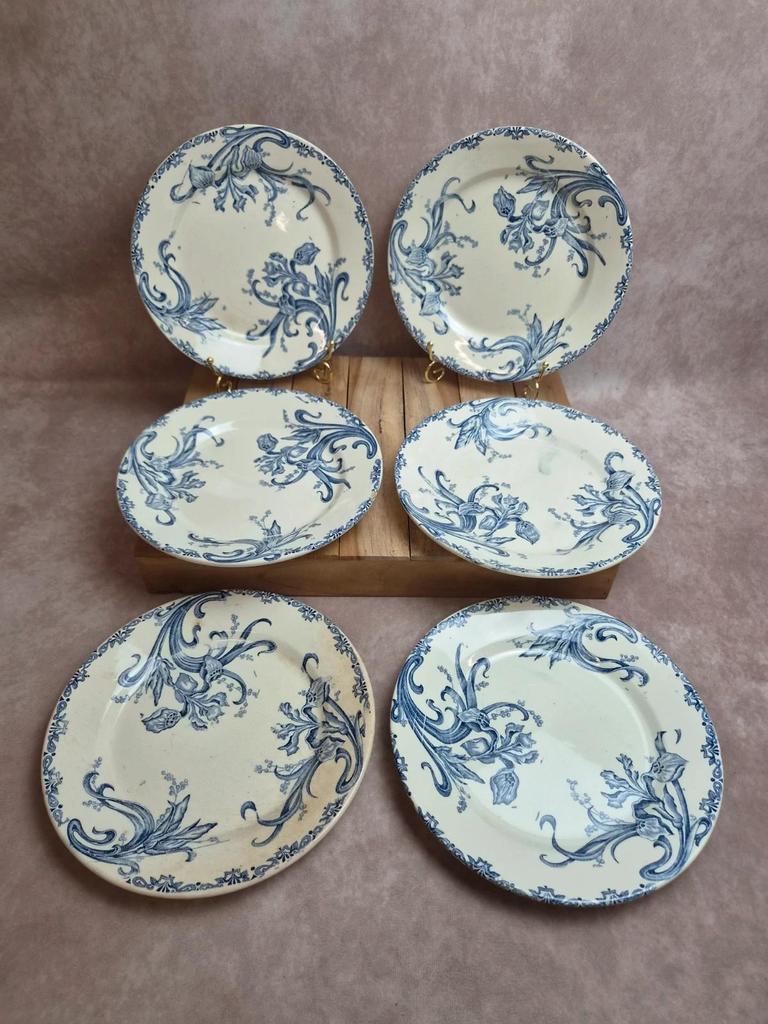 Lot de 6 assiettes terre de fer Clairefontaine – modèle Iris – fin Xixe