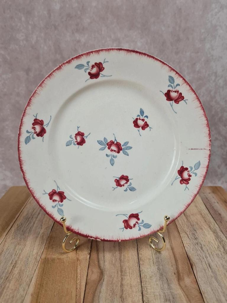Assiette ancienne K&g Lunéville décor floral rouge – faïence française 🌹