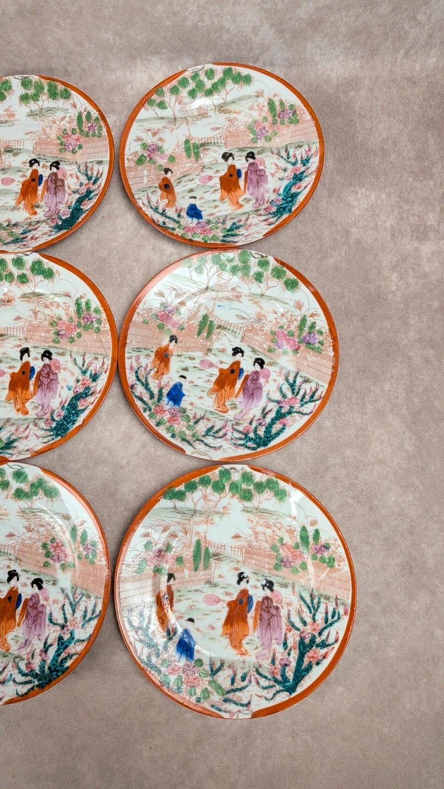 Lot de 9 assiettes + 1 grande assiette style japonais ancien