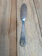 Beurrier vintage coquille en métal argenté et verre bleu – complet