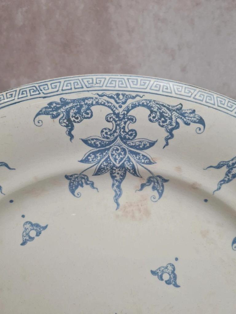 Grand plat Terre de Fer Sarreguemines Perse décor oriental bleu Xixe