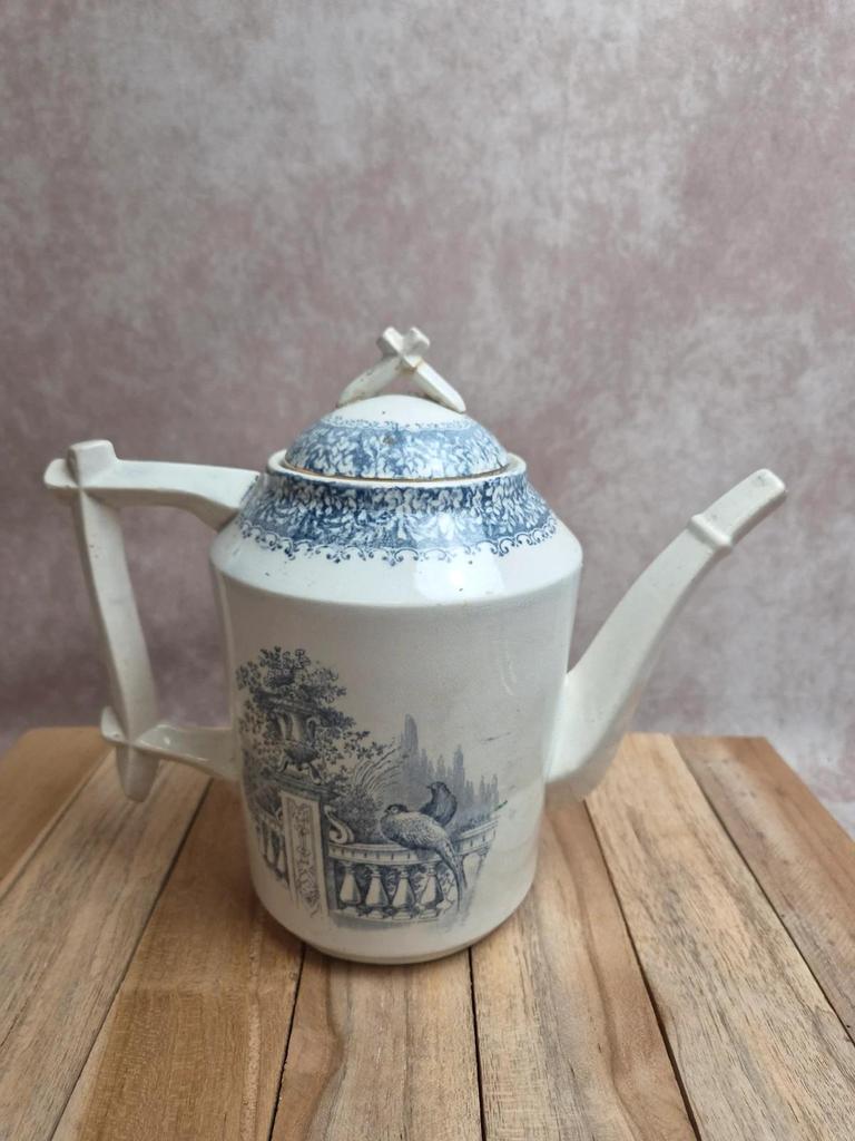 Théière Terre de fer Creil et Montereau Khiva décor bleu Xixe – rare