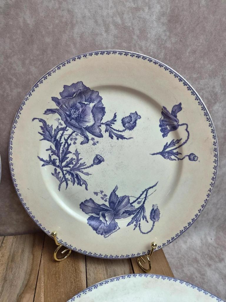 Lot de 6 assiettes plates terre de fer Sarreguemines Feria décor violet ancien