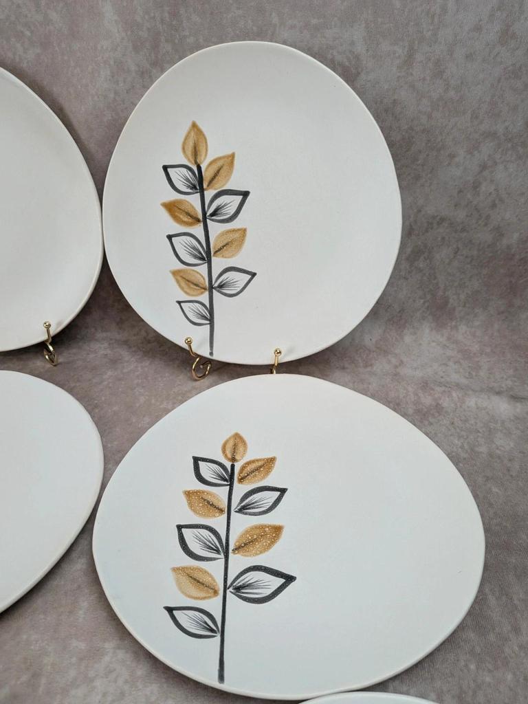 Lot de 12 assiettes plates vintage Niderviller – années 70 – style Capron Vallauris