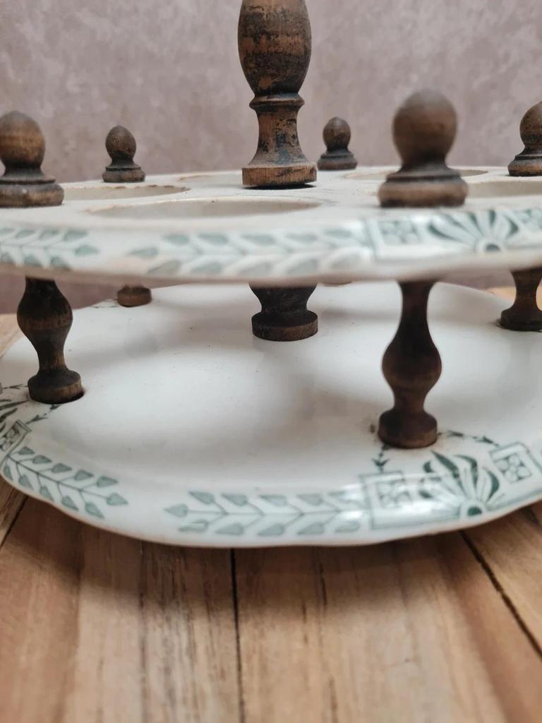 Huilier vinaigrier ancien Gien Clara terre de fer présentoir flacons verre Xixe 🏺