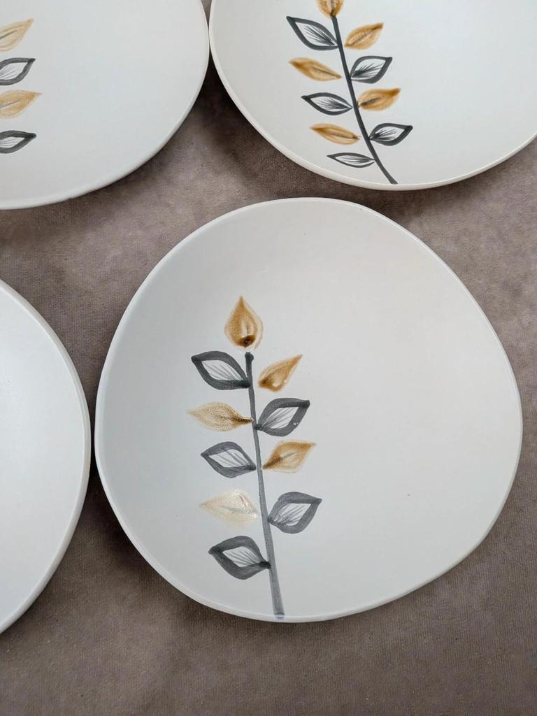 Lot de 11 assiettes à dessert vintage Niderviller – années 70 – style Capron Vallauris