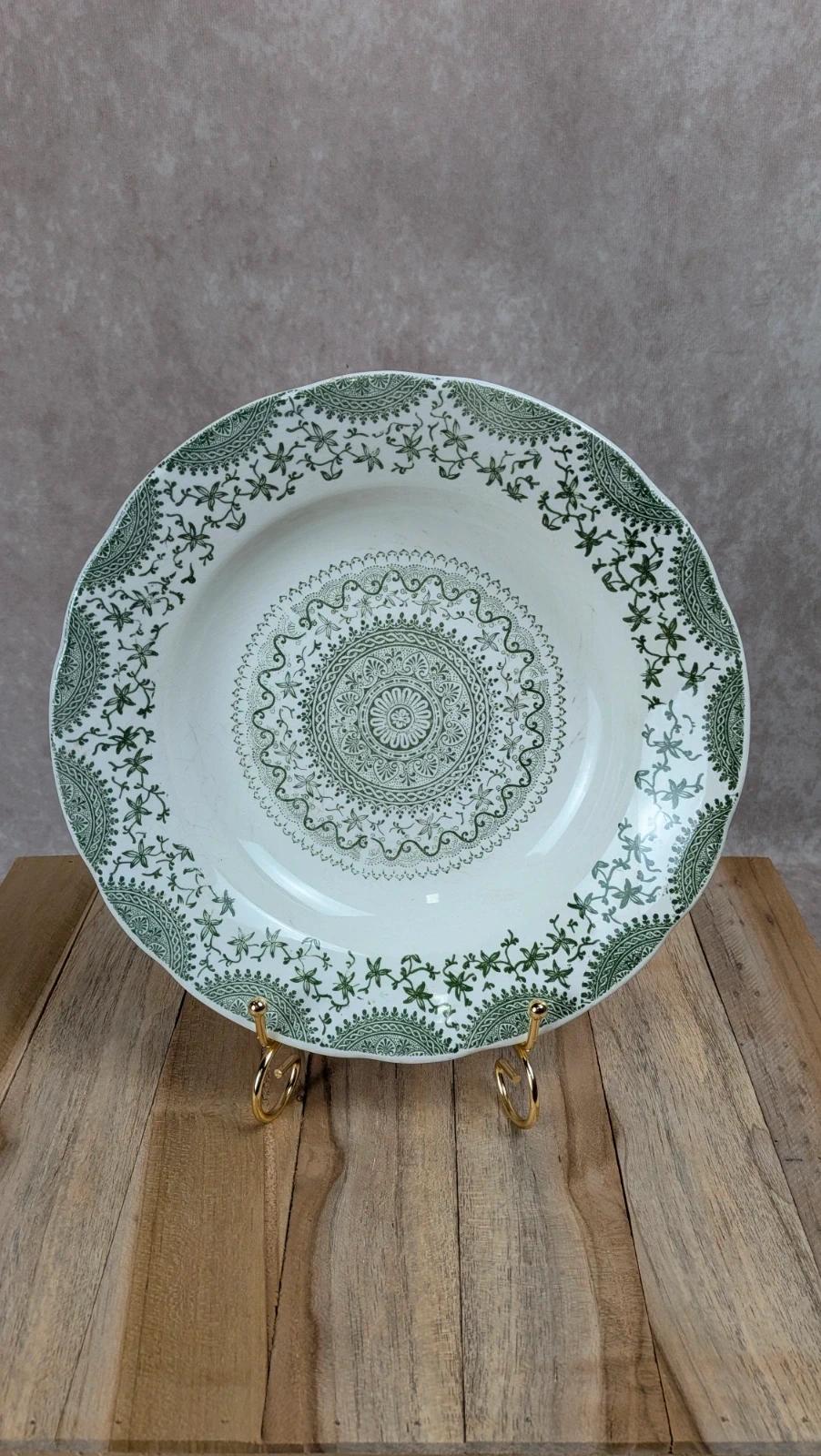 Assiette creuse vintage Fine Ware décor vert romantique
