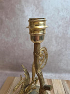 Grande lampe vintage en laiton moulé – Phénix – socle en onyx – années 60/70